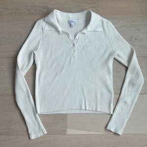 Calvin Klein jeans Women's ivory Cream Ribbed Polo long sleeve Top sz medium
